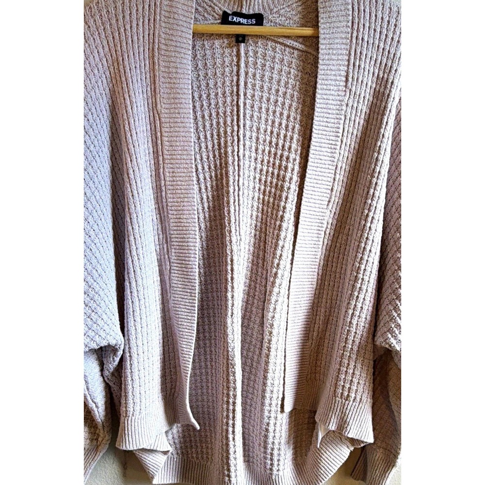 Express Women's M Beige Knit Open Front V-Neck Long Sleeve Cardigan Sweater